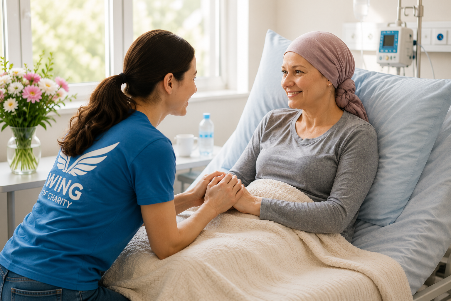 Volunteer supporting a cancer patient during treatment